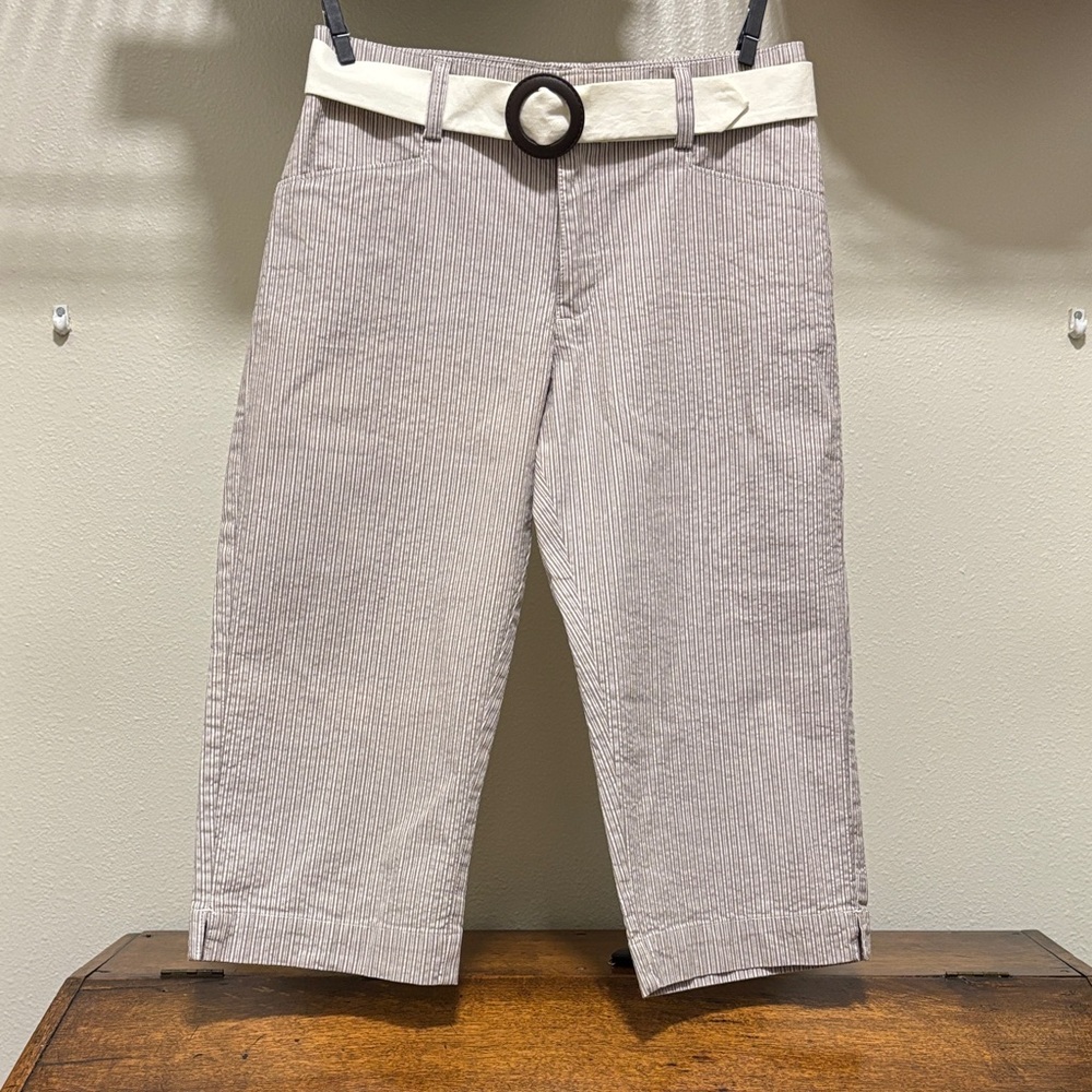 Lee Women's Light Taupe Pinstripe Cropped Pants with Cream Belt - NWOT